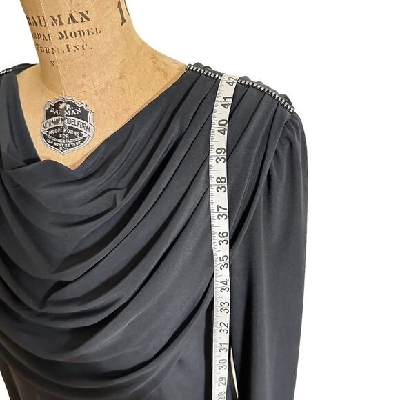 Vintage 80s Ricki Lang Draping Neck and Back Black Dress - Picture 6 of 12